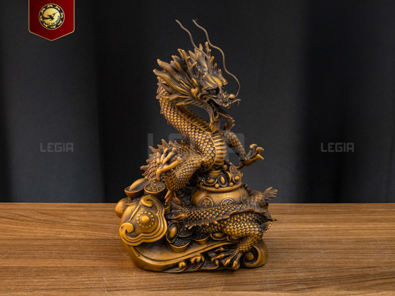 Tượng rồng cuộn hũ tiền bằng đồng - 30x19x12cm thumbnail