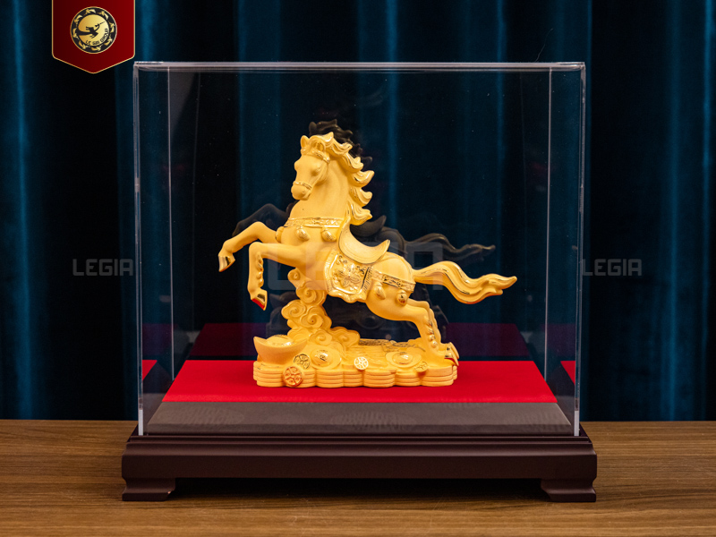 Tượng ngựa tài lộc - mạ vàng cát - 204x68x170 mm thumbnail