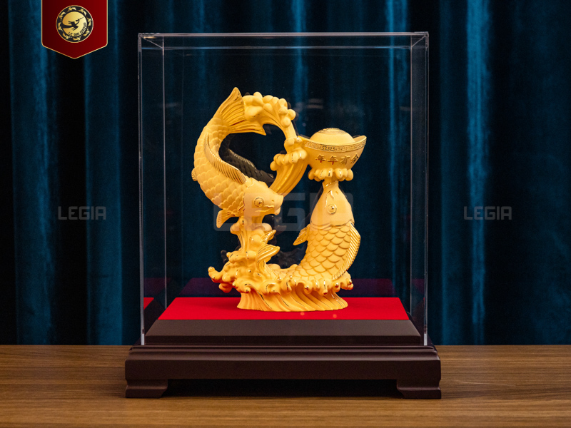 Tượng Song Ngư Bằng Đồng - Mạ Vàng Cát - 50 x83 x 185mm thumbnail